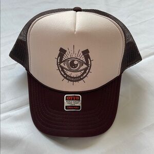 1489- NWOT Bad Bunny Otto Brown Trucker Hat with Eye Design